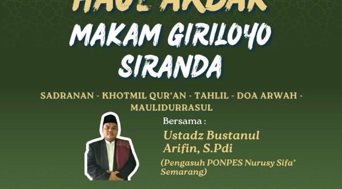 Warga Masyarakat Sekitar Makam Giriloyo Siranda Kel. Tegalsari Kec. Candisari Kota Semarang, Besok Mengadakan Haul Akbar